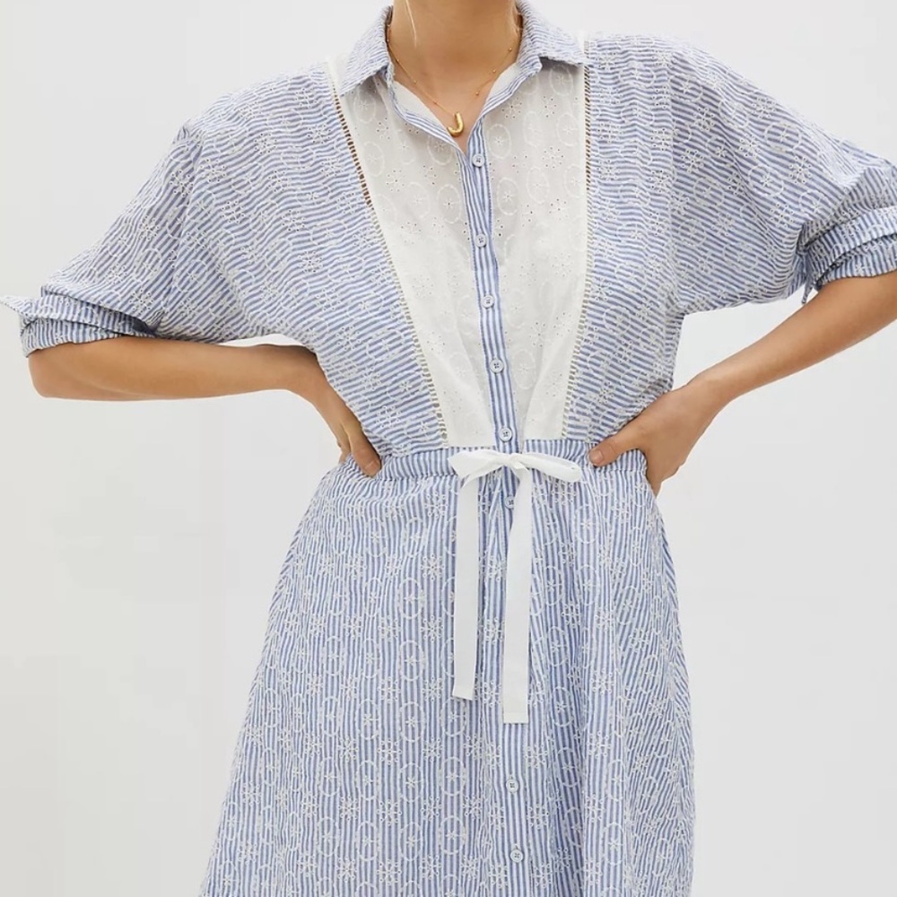 Anthropologie Maeve Ashleigh Eyelet Mini Tunic Shirt Dress, medium, new